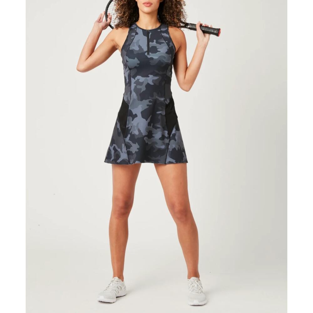 NWT Flint Park Black Camo Ace Zip Crewneck Sleeveless Pocket Tennis Dress Size S